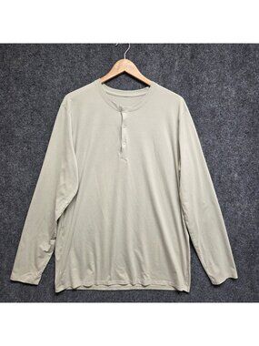 Lululemon Shirt Mens XL Brown Henley Long Sleeve Casual Training Distressed